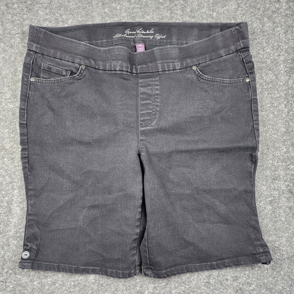 Gloria Vanderbilt Slimming Shorts Women 18W Black Pull On Bermuda Denim Stretch